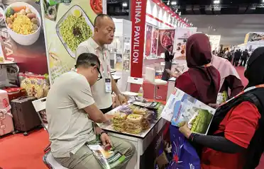 Bloco de macarrão instantâneo Dongyang Food na exposição Halal da Malásia Bloco de macarrão instantâneo Dongyang Food na exposição Halal da Malásia